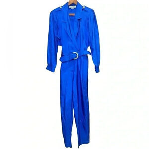 Joan Walters Petites Blue Jumpsuit Flight Suit Size 10
with Belt